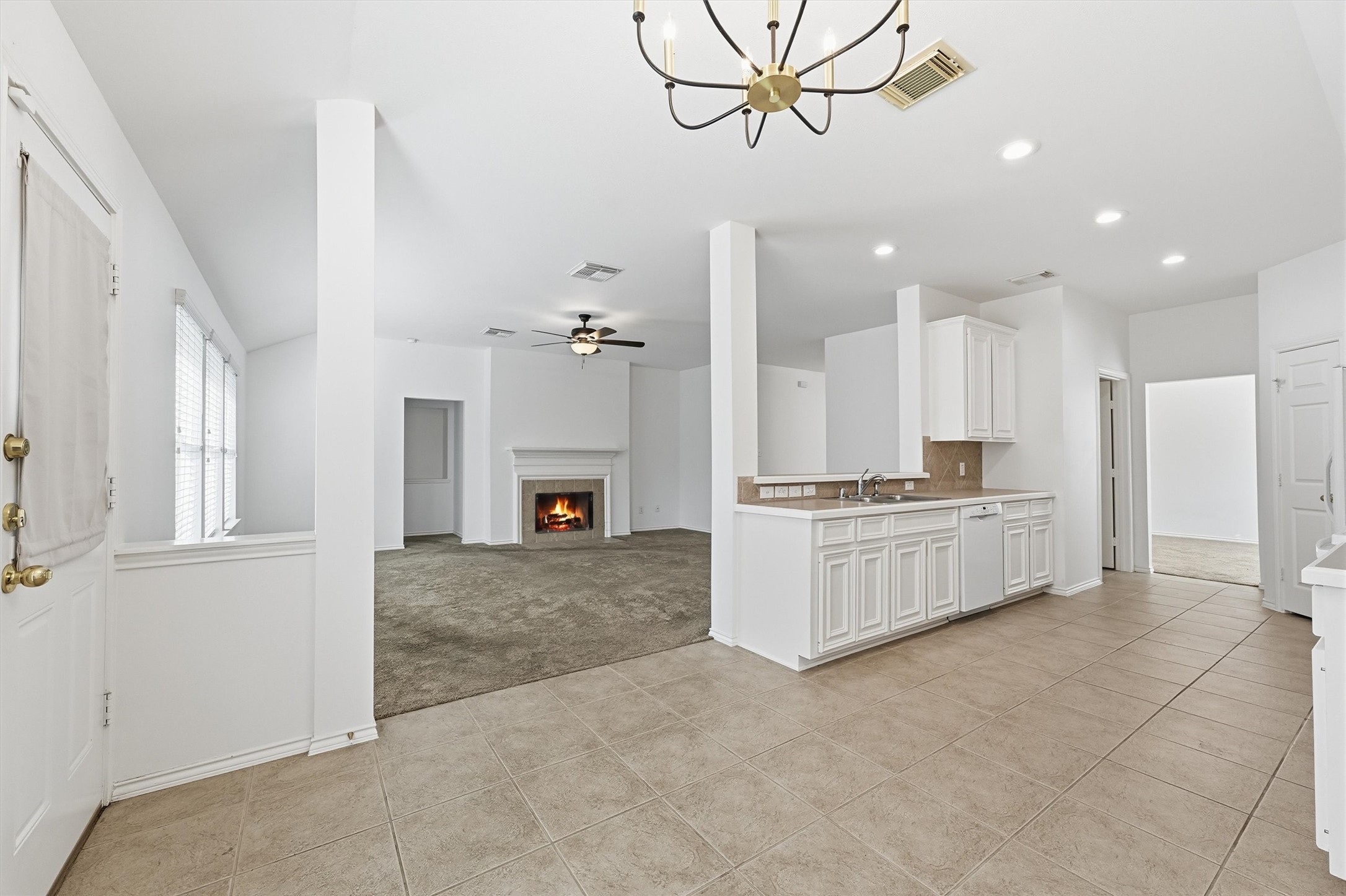 Kitchen area open to the family room
