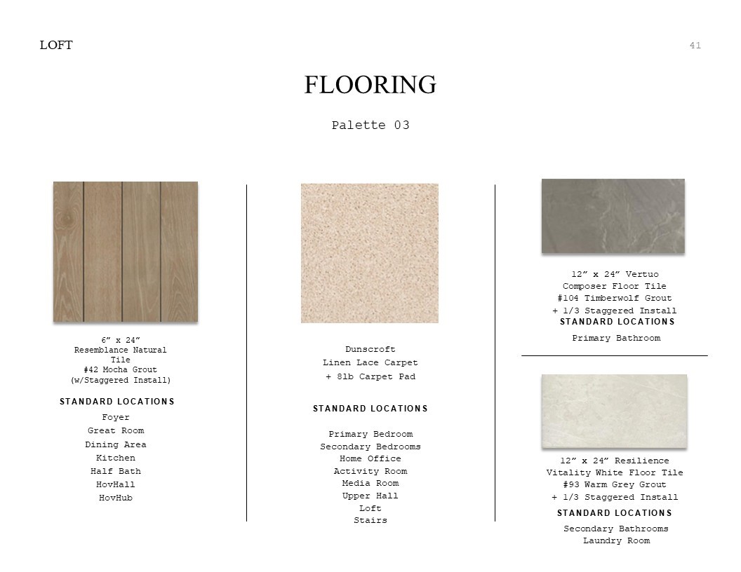 Loft Look Palette 3: Flooring Selection Sheet (*Artist rendering used for illustration purposes only.)