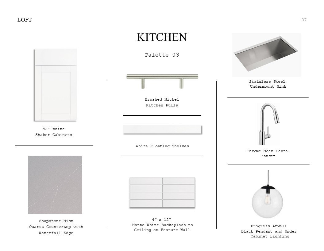 Loft Look Palette 3: Kitchen Selection Sheet (*Artist rendering used for illustration purposes only.)