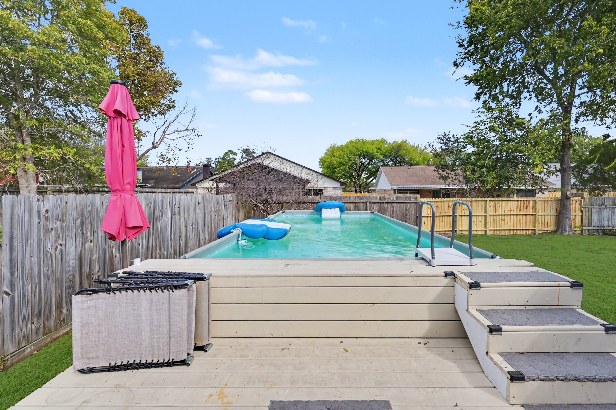 We love spending our summers swimming in the pool.