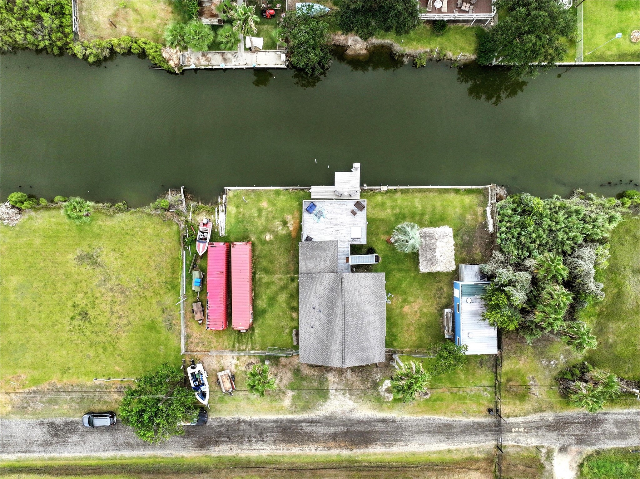 aerial view of 3 lots with waterfront footage