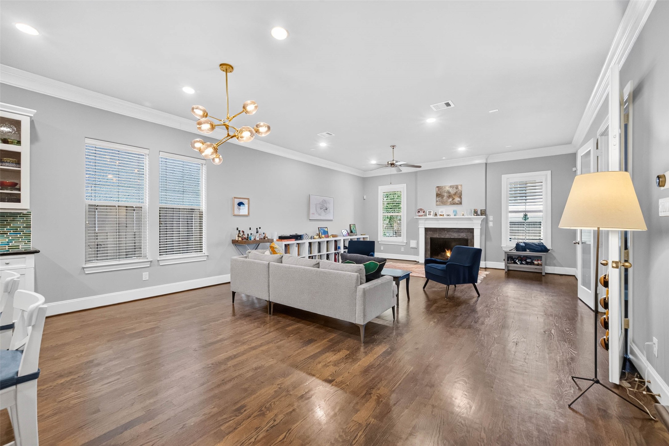 An open, versatile layout with room for an additional kitchen table between the island and living room.
