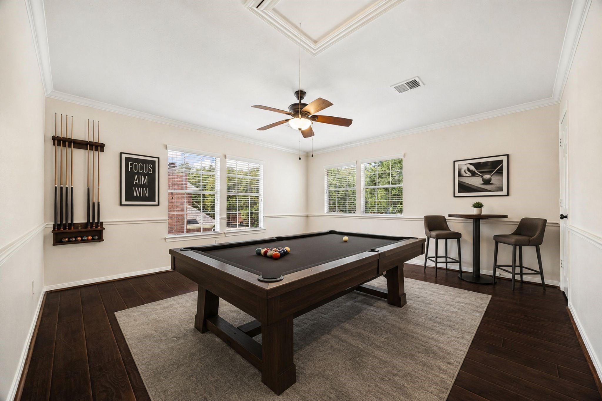 UPSTAIRS GAME ROOM OR MEDIA ROOM WITH RICH WOOD FLOORING - THE PERFECT HANGOUT SPOT!  CAN EASILY BE A 5TH BEDROOM, THERE IS ALREADY A CLOSET!
*Virtually Staged