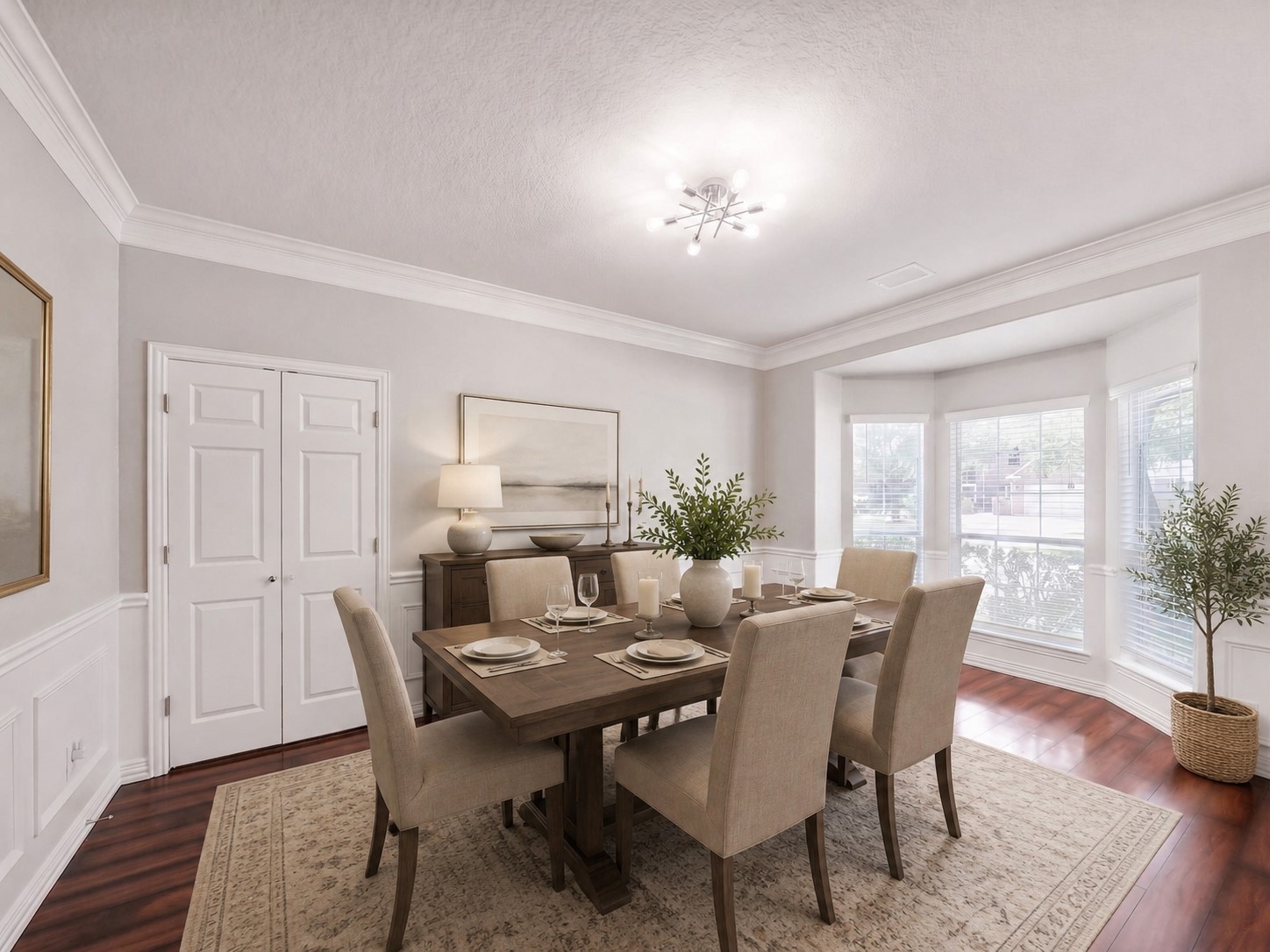 Virtually Staged:Designed for gathering and celebration, the formal dining room offers an elegant setting for everything from holiday dinners to intimate evenings with friends.