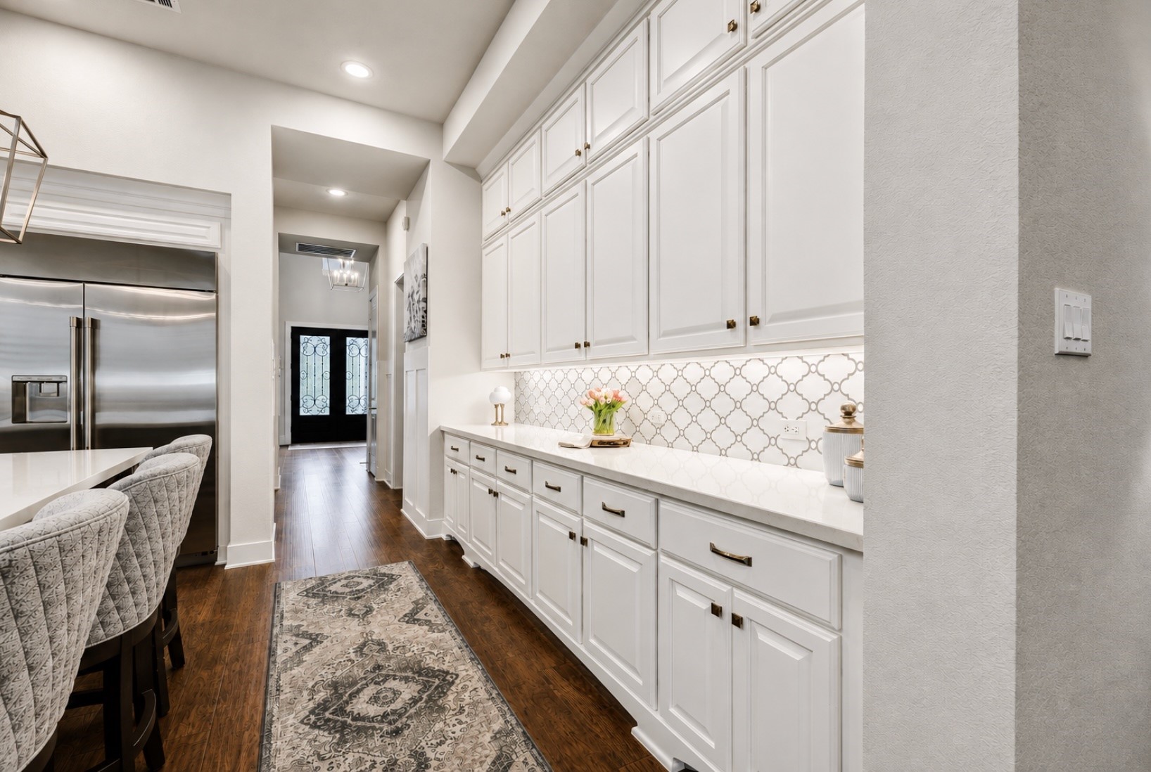 Spacious kitchen island extended to provide