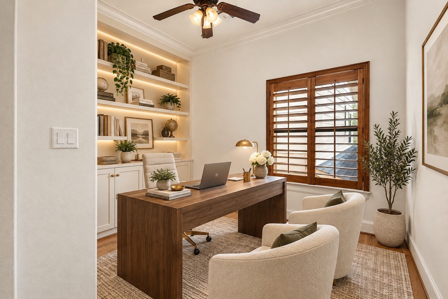 Virtually staged office in the primary suite.