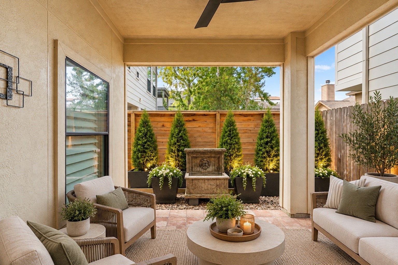 Virtually staged backyard patio.