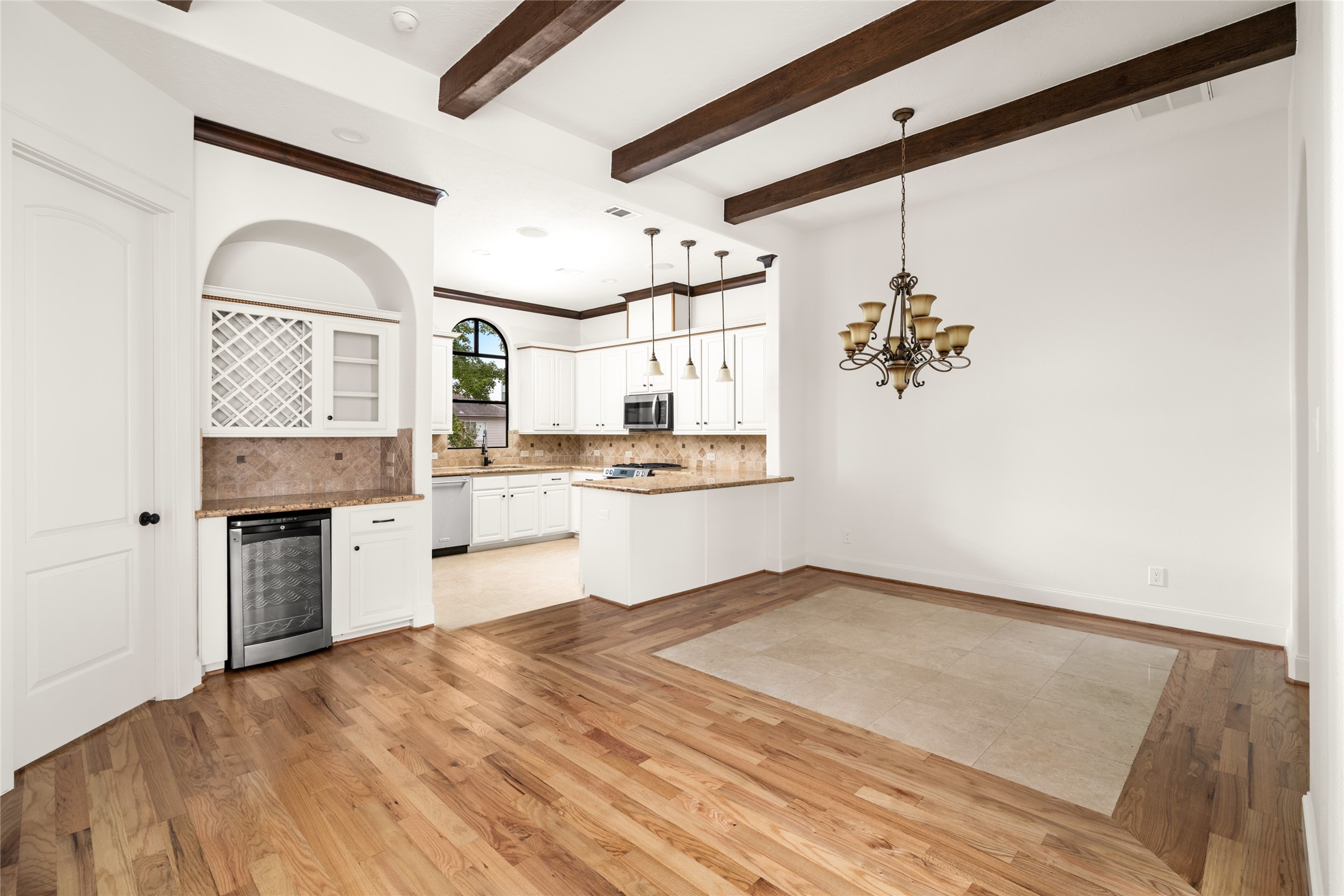 Open-concept living and dining area.