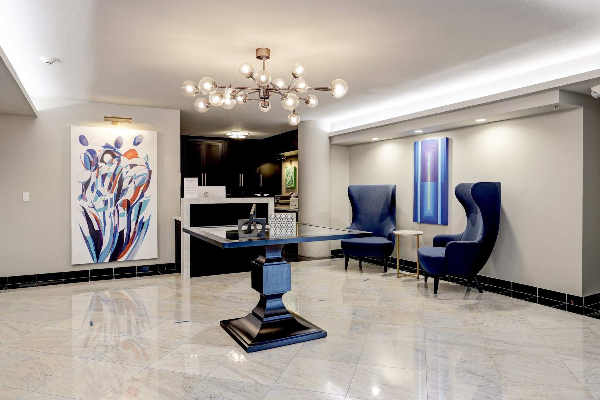 The Renoir's beautifully appointed common areas offer an elegant setting for residents and guests, complemented by concierge services for added convenience. The building's boutique atmosphere and attentive service create a welcoming residential experience.