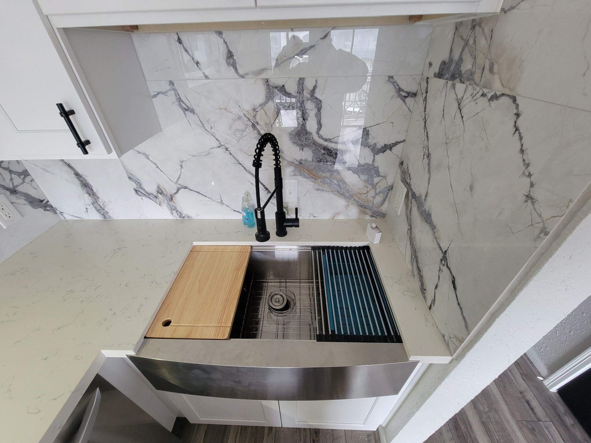 Deep stainless steel sink and ample counter space