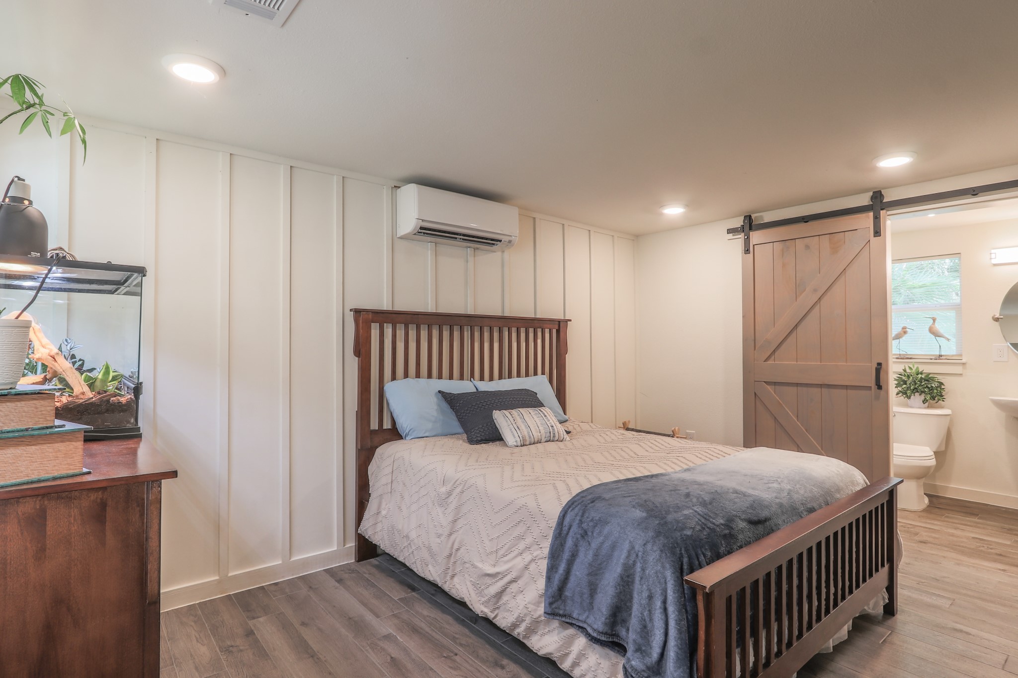 Third bedroom is on the other side of living area, this room has its own mini split AC, recessed lighting and private bath as well.