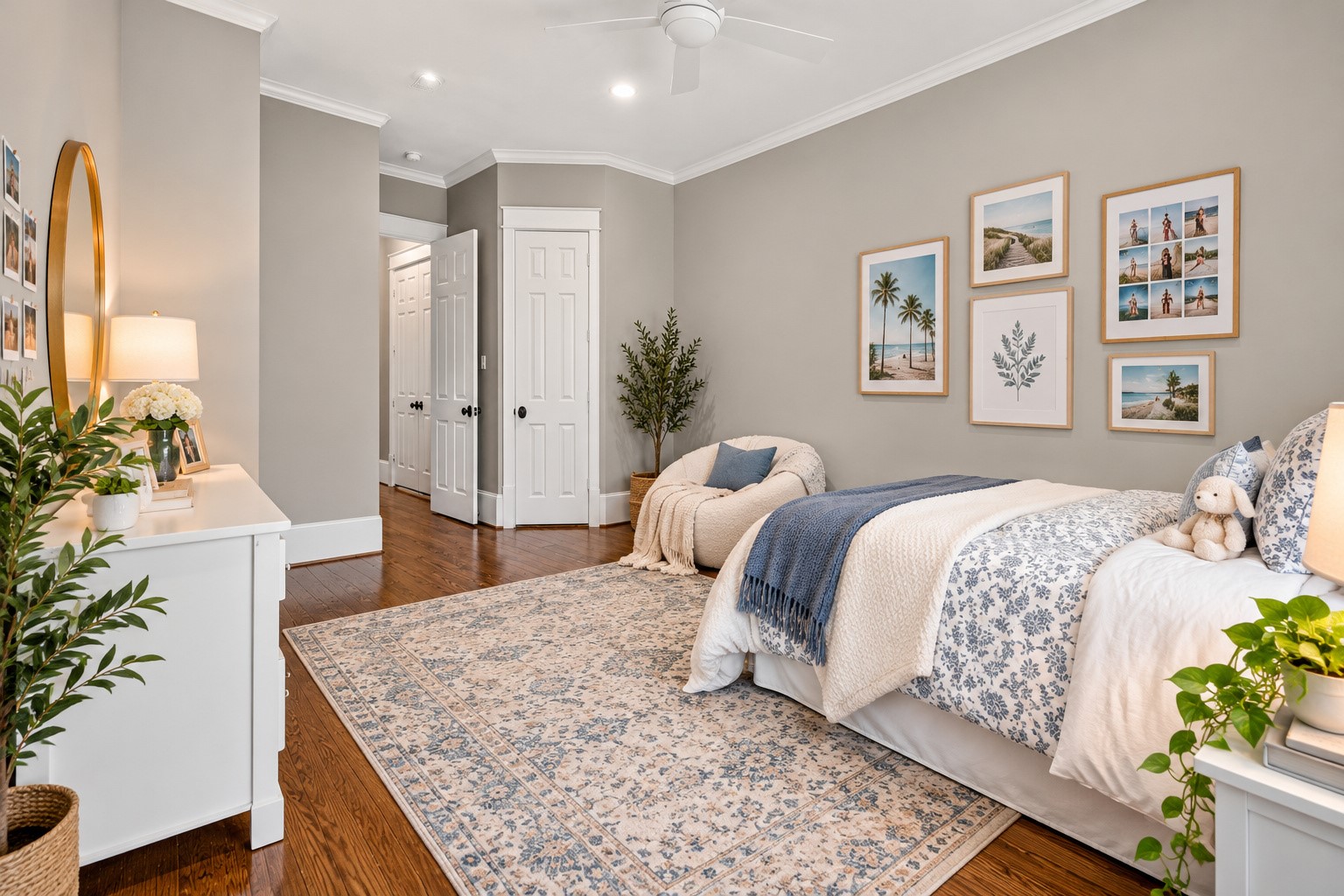 Here is the 3rd bedroom at the end of the hallway, overlooking the backyard.  Furniture enhanced by digital staging