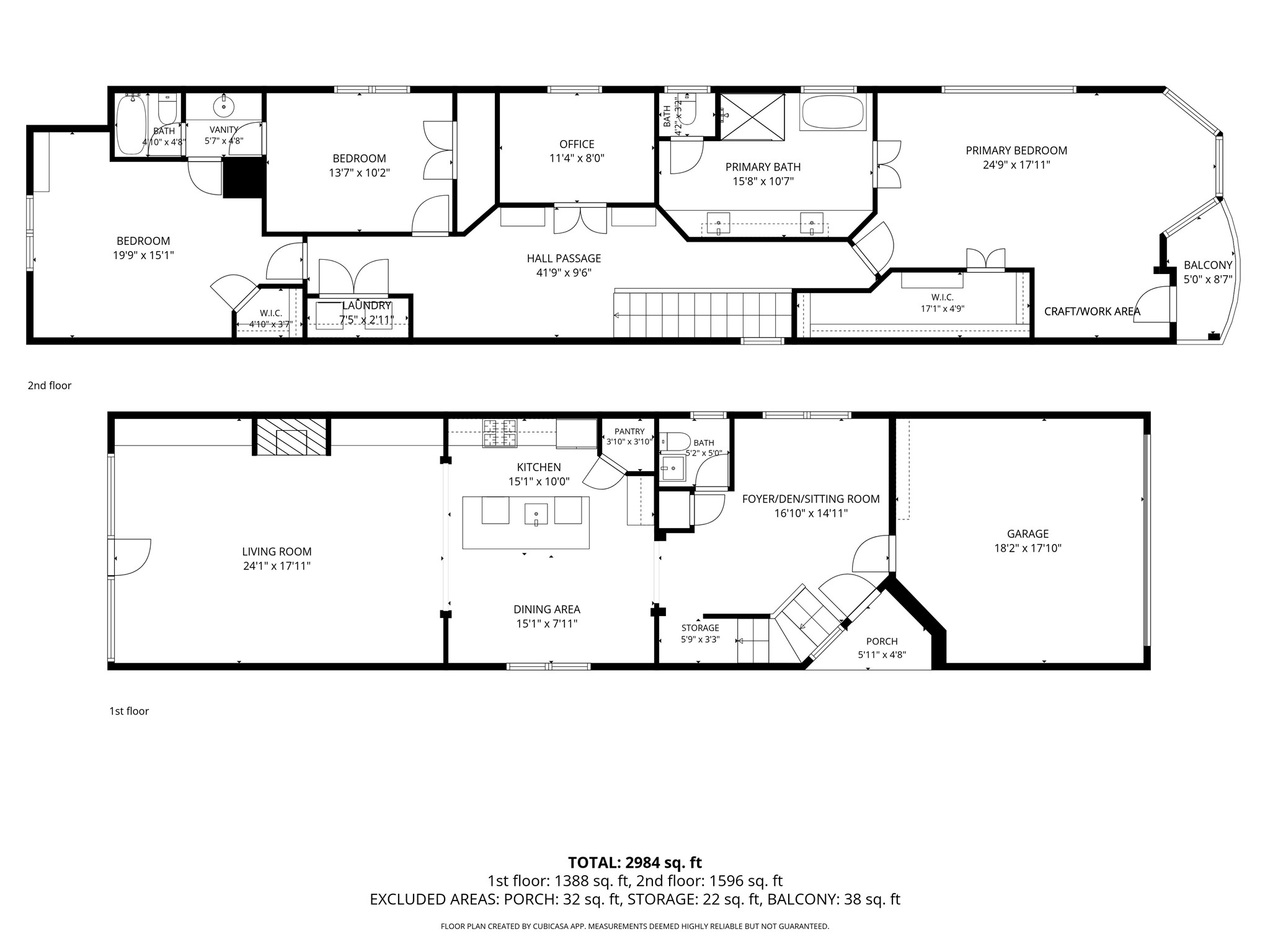 The Floor Plan's square footage total of 2984 sq. ft is inclusive of the garage.  The home's living space is closer to the advertised sq. ft total of 2612 sq. ft
