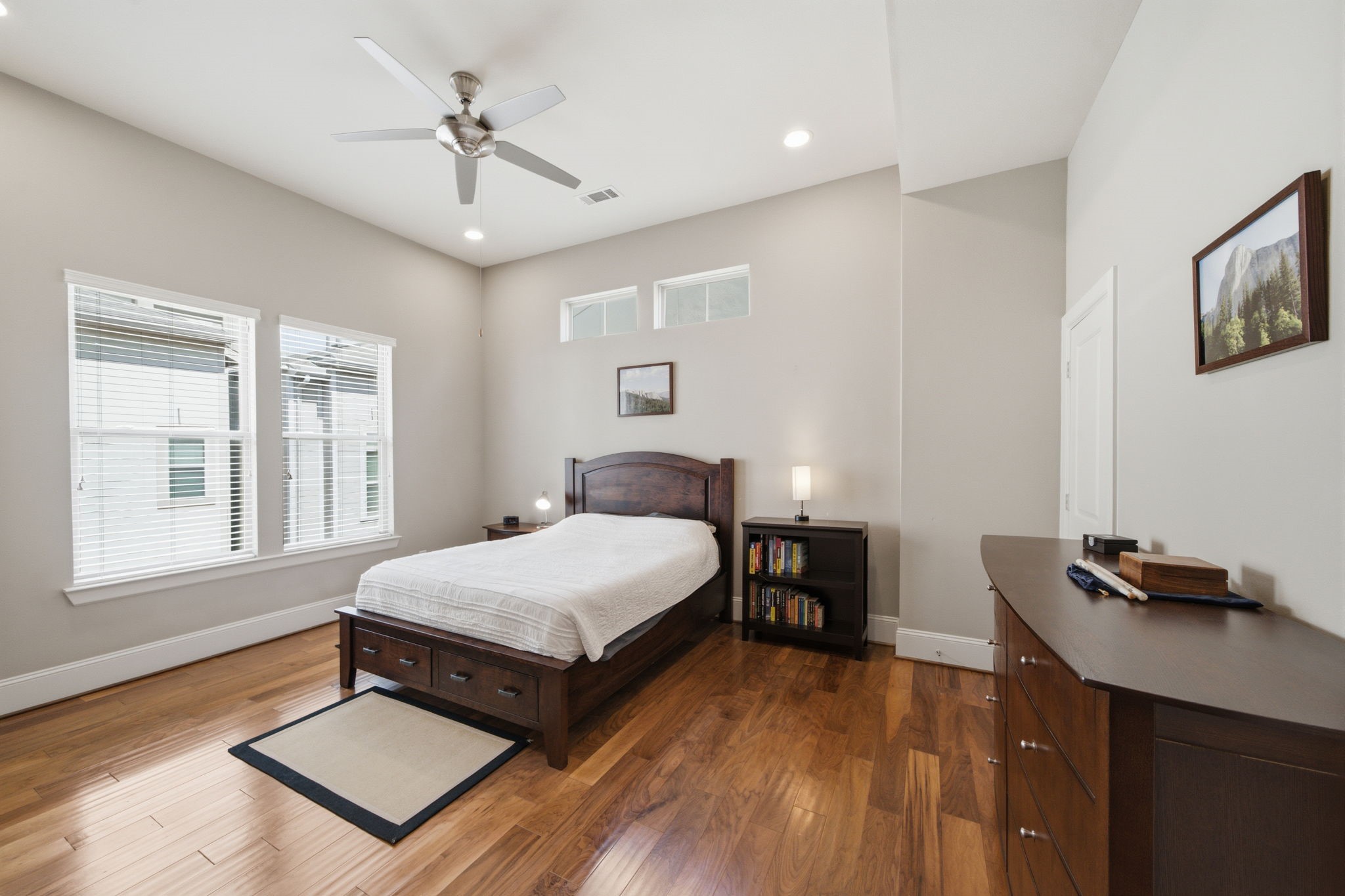 The spacious primary suite offers a relaxing escape tucked away on the third floor.