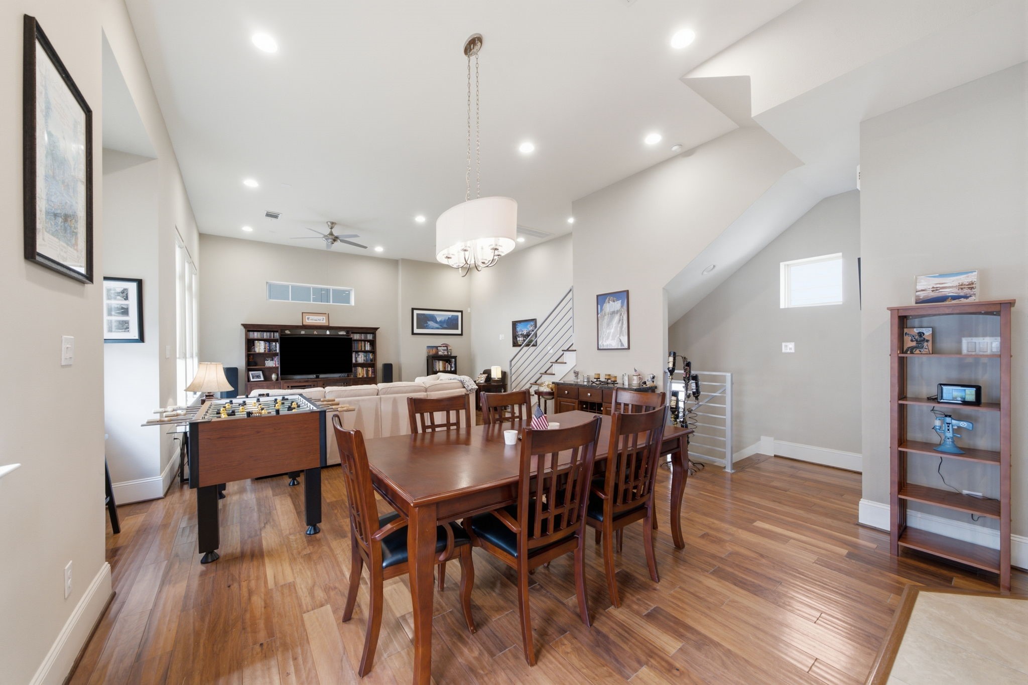 An open layout allows the kitchen to flow effortlessly into the dining and living areas.