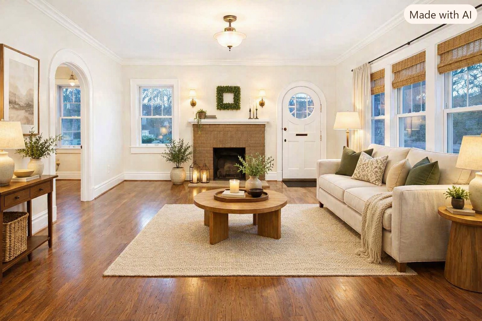 Exquisite refurbished hardwood floors & a warm fireplace greet you as you enter the home. Virtually AI staged image. Exquisite refurbished hardwood floors & a warm fireplace greet you as you enter the home. Virtually AI staged image.