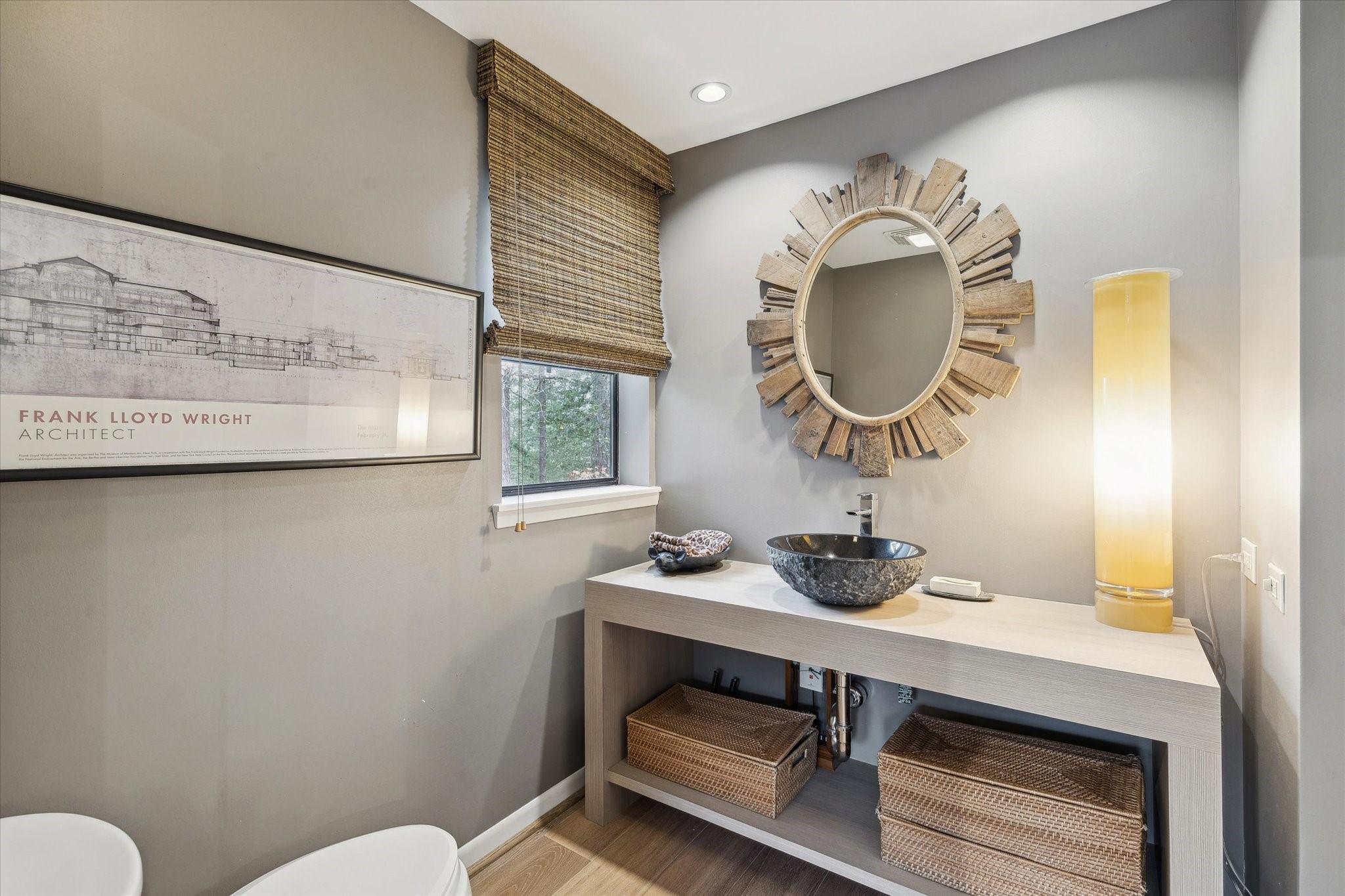 Upstairs half bath is conveniently located just off the loft area and offers ample space for conversion into a third full bathroom (plumbing already in place for a shower or tub). Every corner of this home offers big design statement, balancing function and sophistication.