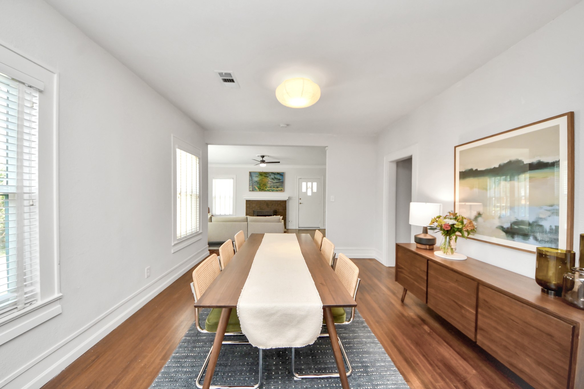 The dining area carries the home's historic charm, creating a comfortable and inviting atmosphere for entertaining. The dining area carries the home's historic charm, creating a comfortable and inviting atmosphere for entertaining.