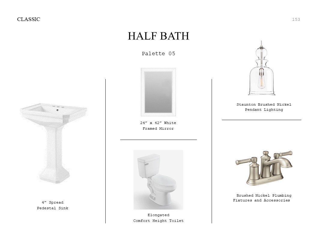 Classic Look Palette 5: Half Bath Selection Sheet (*Artist rendering used for illustration purposes only.)