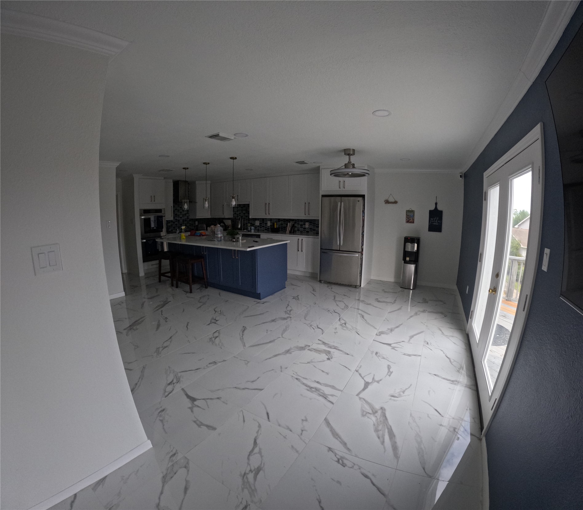 The entire floor is covered in white marble.