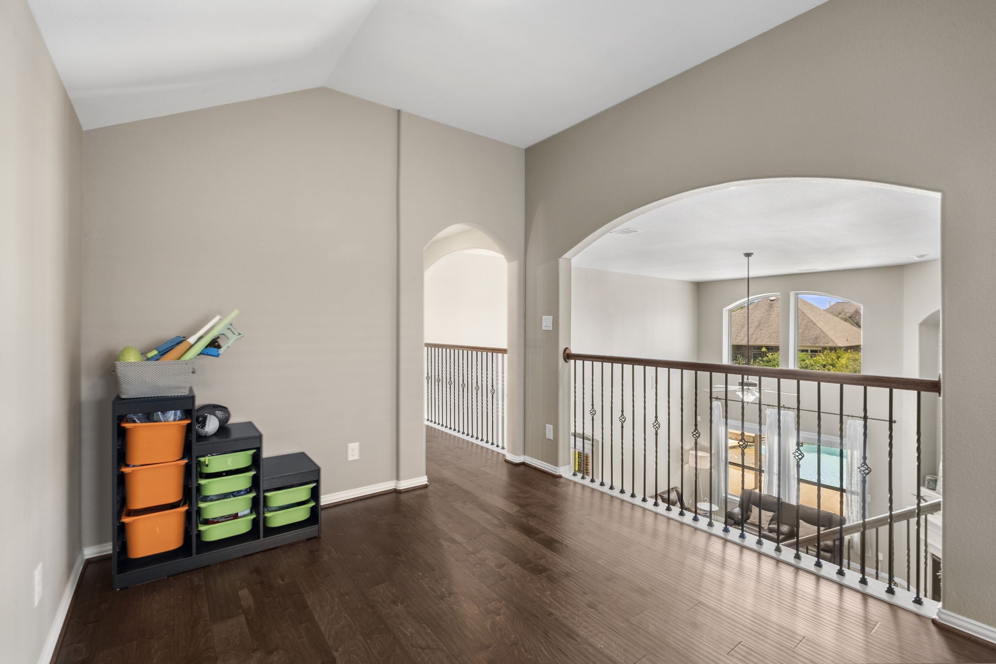 Another view of the loft style game room.