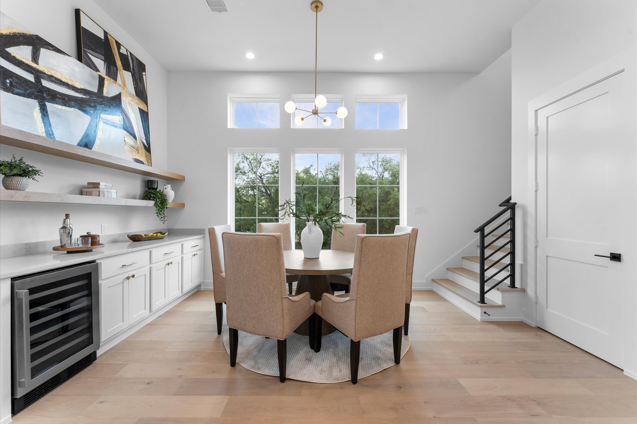 Second floor dining featuring built in bar.