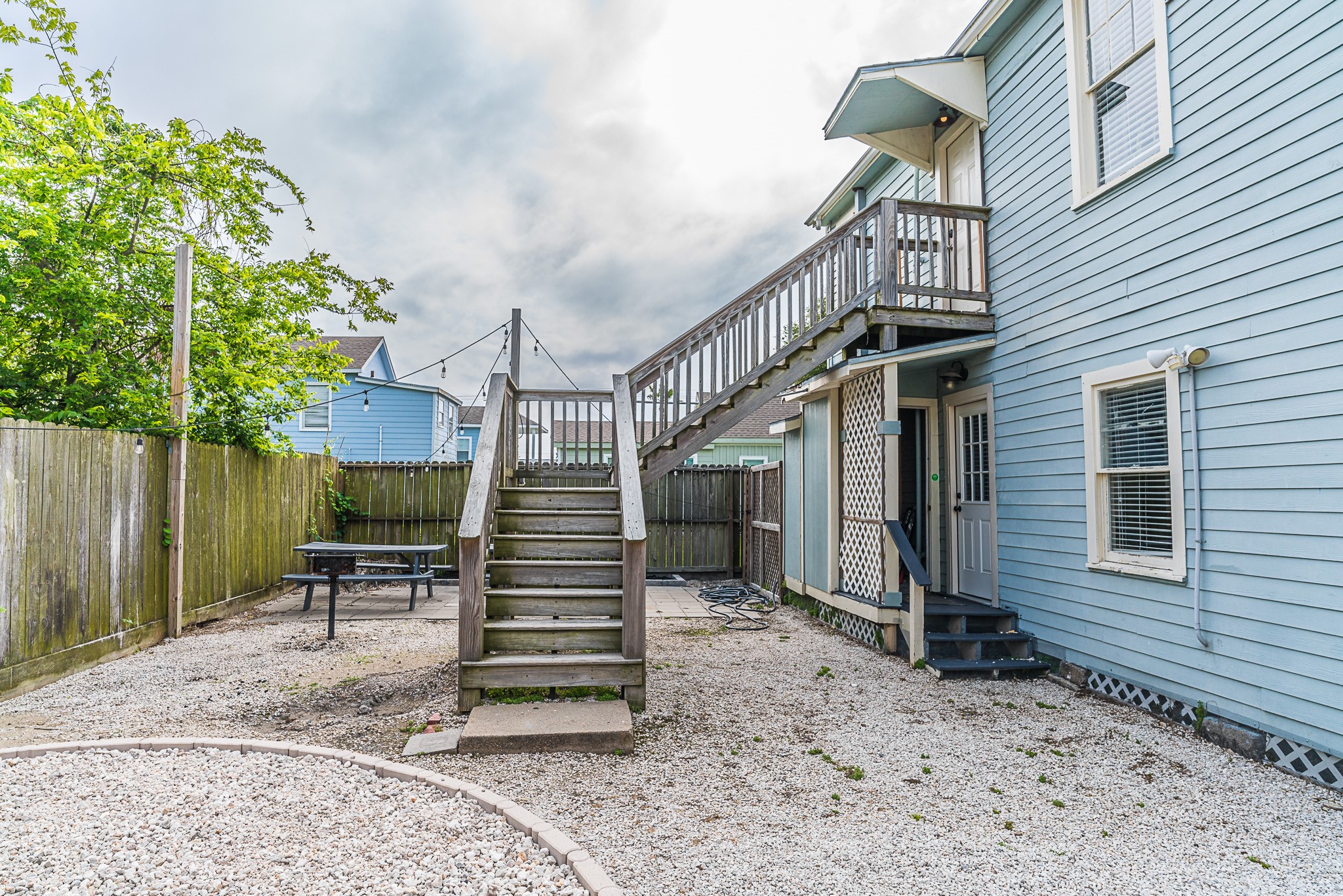 Backside staircase for entry into second floor rental