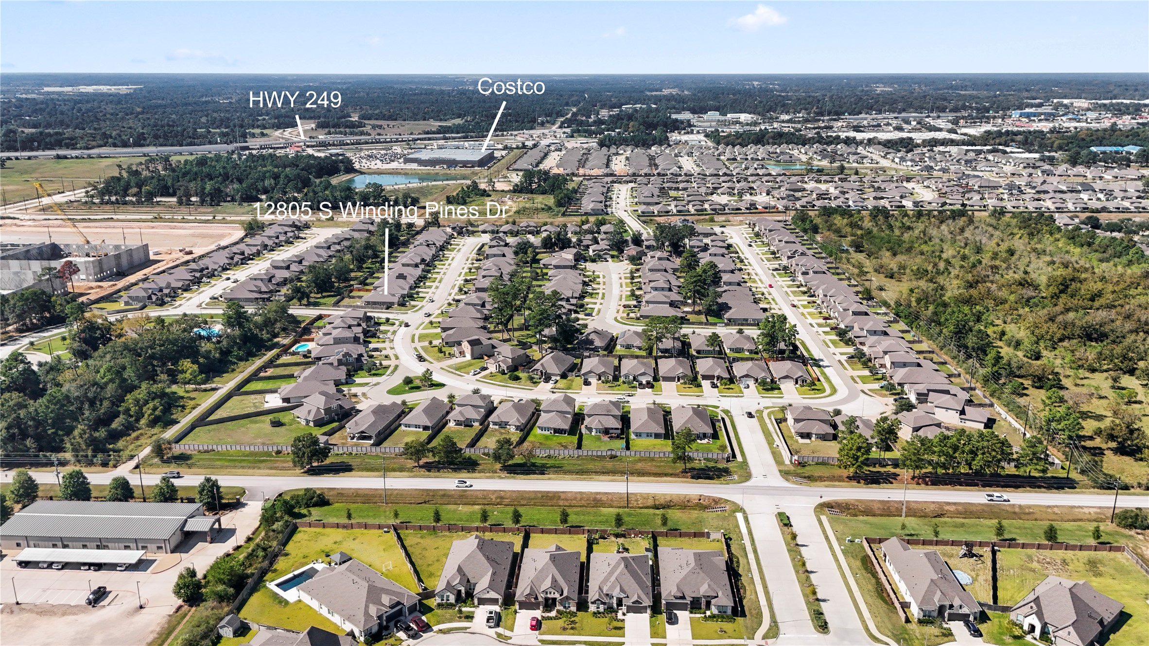 Enjoy the best of both worlds: a picturesque neighborhood setting and a premier location with amazing everyday convenience. Note the locations of Highway 249 and Costco to the home.