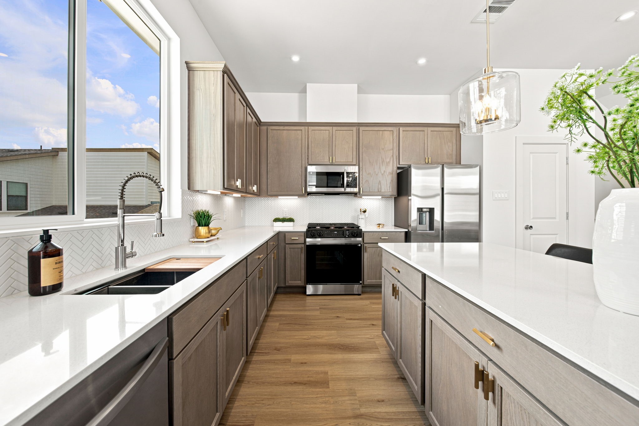 Stainless steel gas range.