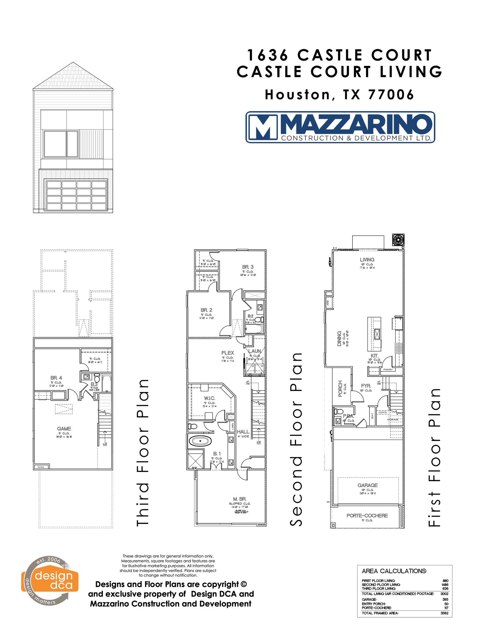 Please be aware that these plans are the property of the architect/builder designer that designed them not DUX Realty, Mazzarino Construction or 1634 CASTLE COURT LLC and are protected from reproduction and sharing under copyright law. These drawing are for general information only. Measurements, square footages and features are for illustrative marketing purposes. All information should be independently verified. Plans are subject to change without notification.