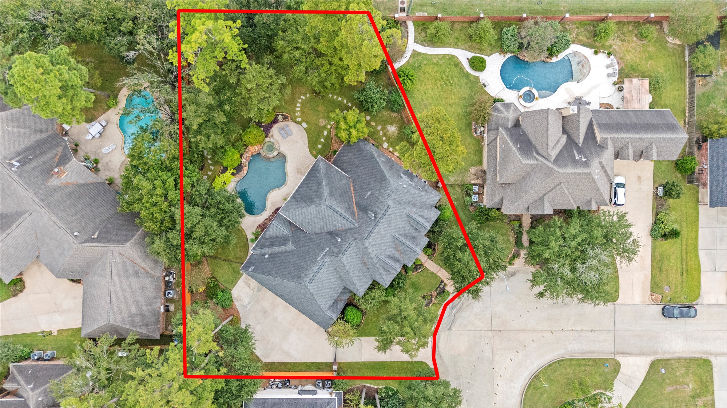 Aerial view of entire property. Redlines are approximate.