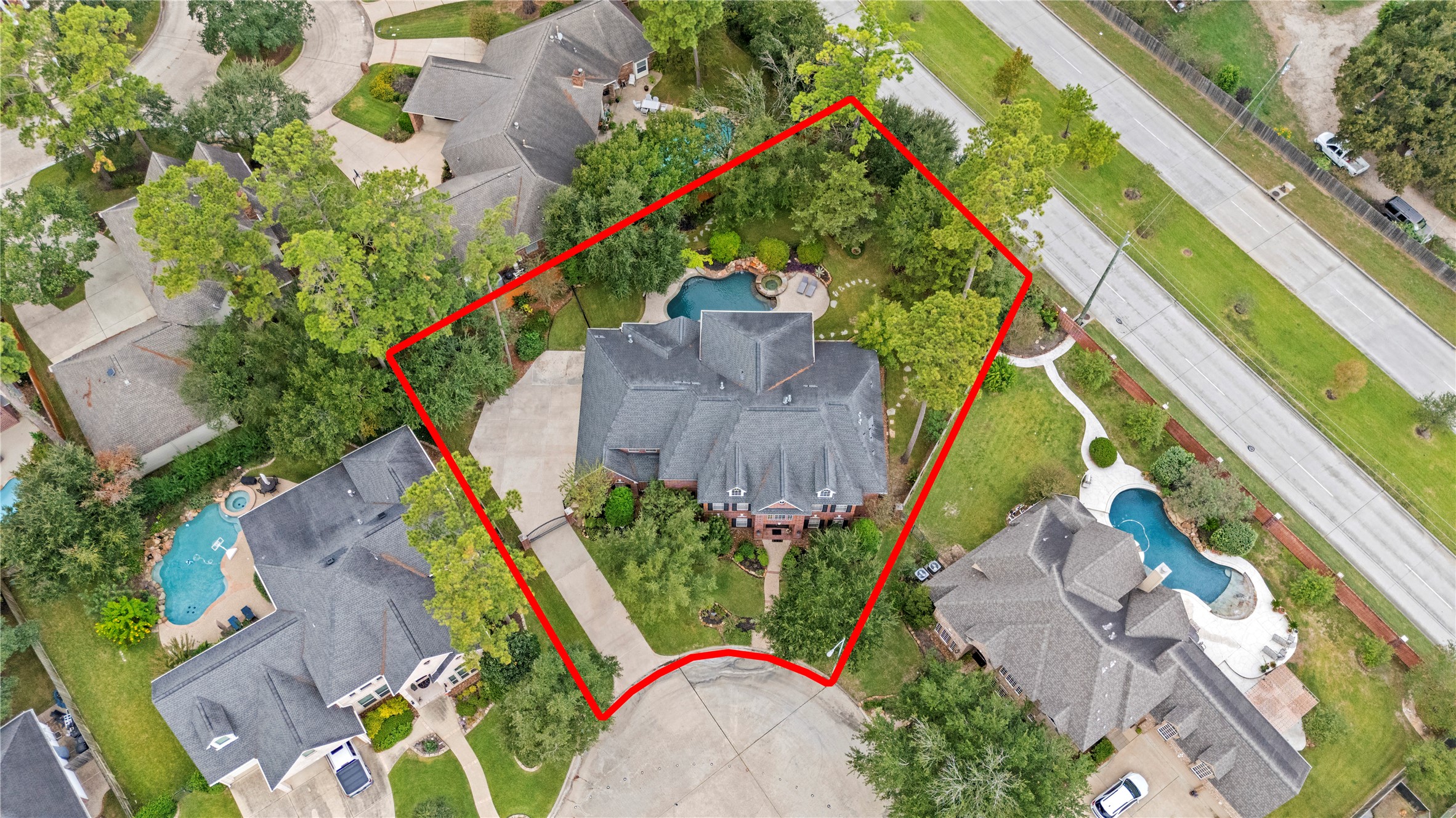Another aerial photo of property. Redlines are approximate.