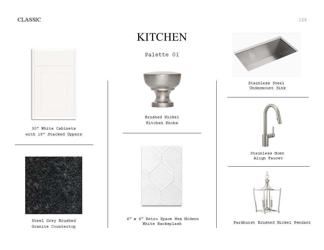 Classic Look Palette 1: Kitchen Selection Sheet (*Artist rendering used for illustration purposes only.)