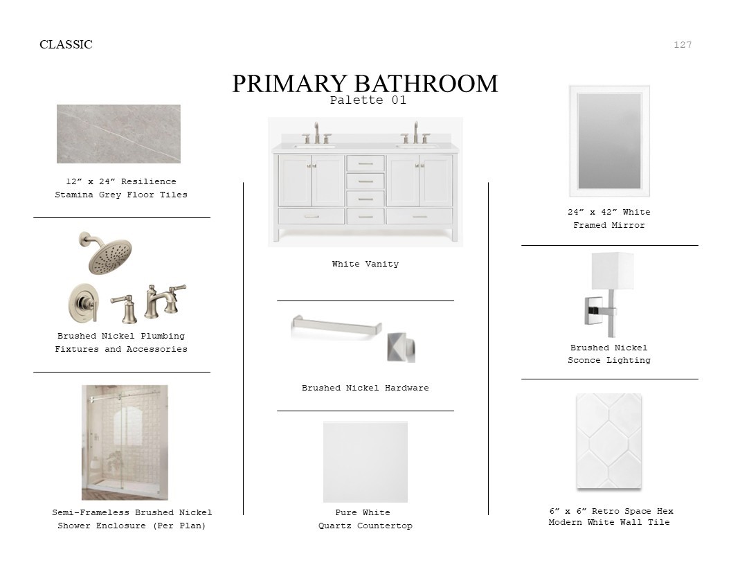 Classic Look Palette 1: Primary Bathroom Selection Sheet (*Artist rendering used for illustration purposes only.)