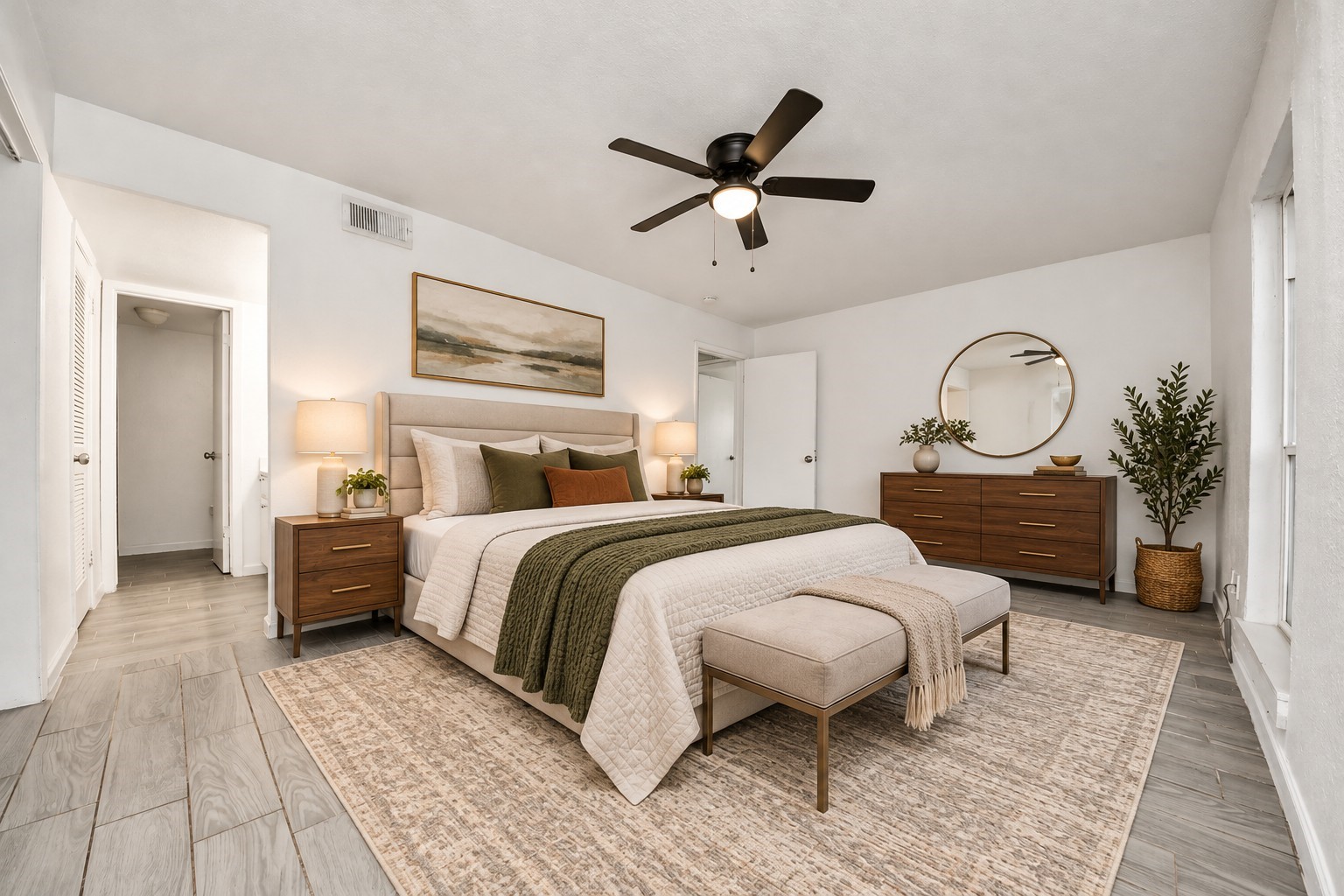 Virtually staged primary bedroom.