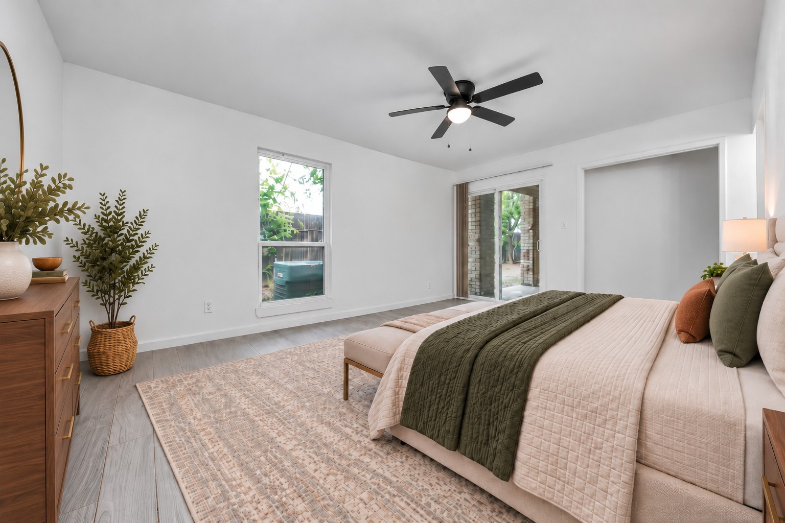 Virtually staged primary bedroom.