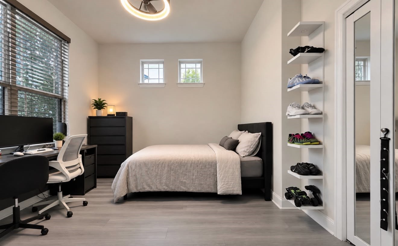 Converted the downstairs office into a bedroom with a closet.