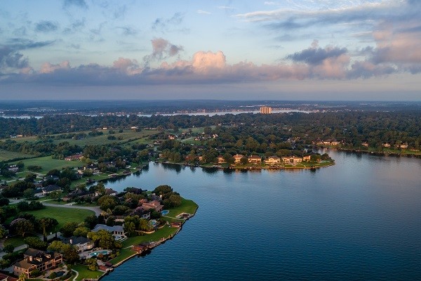 Lake Conroe, offering boating, fishing, and lakeside dining.