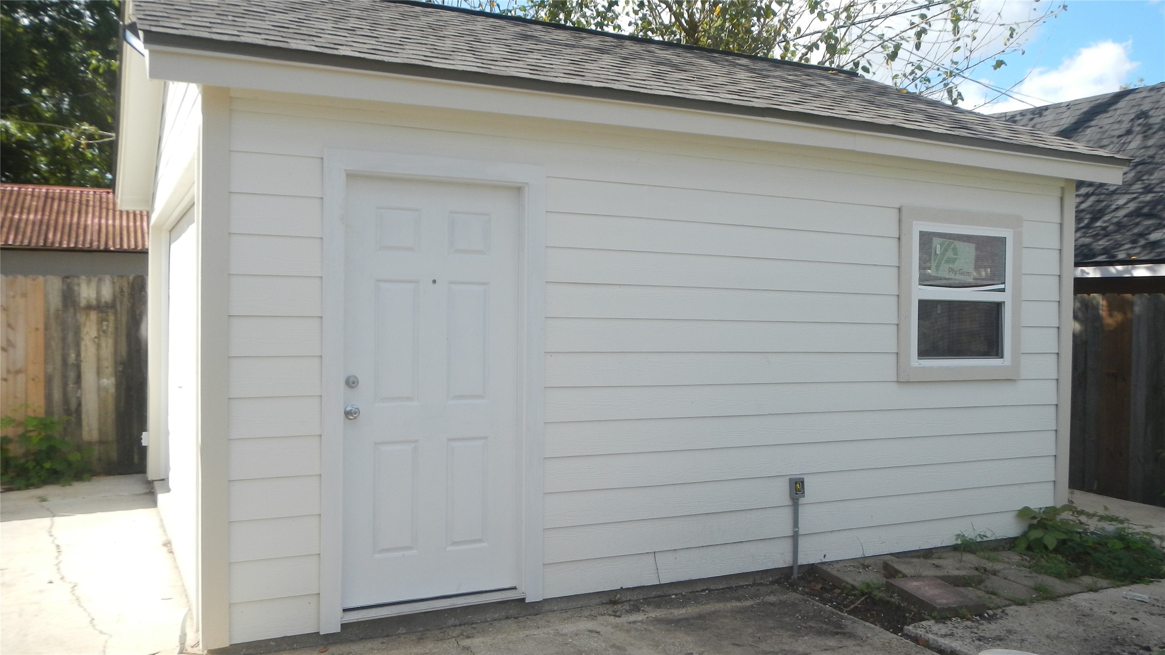 Side view of detached garage