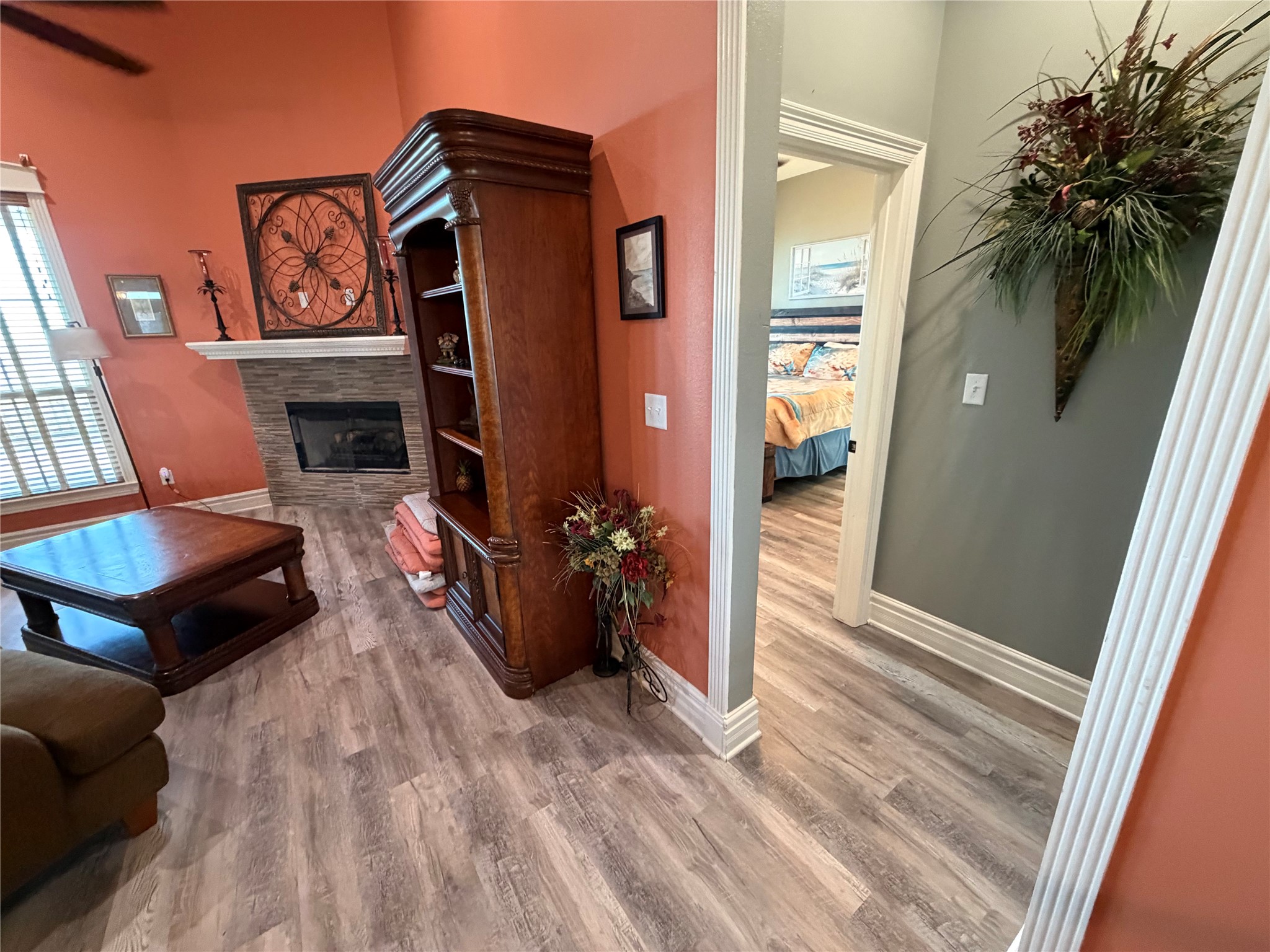View of entryway to south west guest room from the living room room