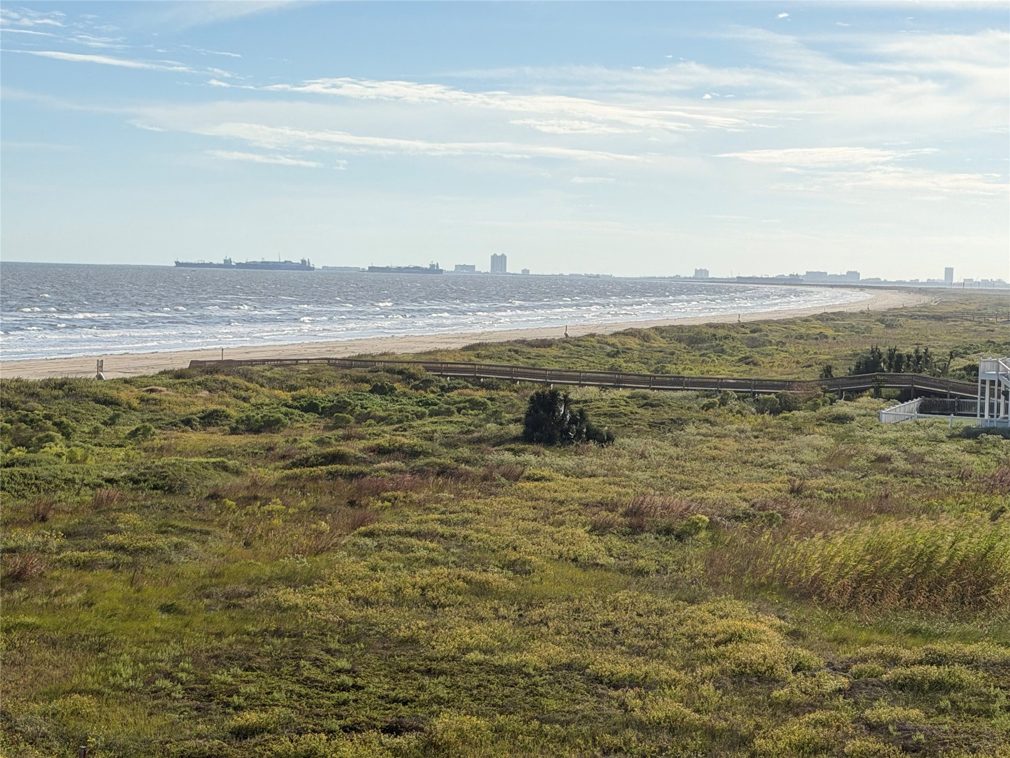 View of ships in the Galveston skyline