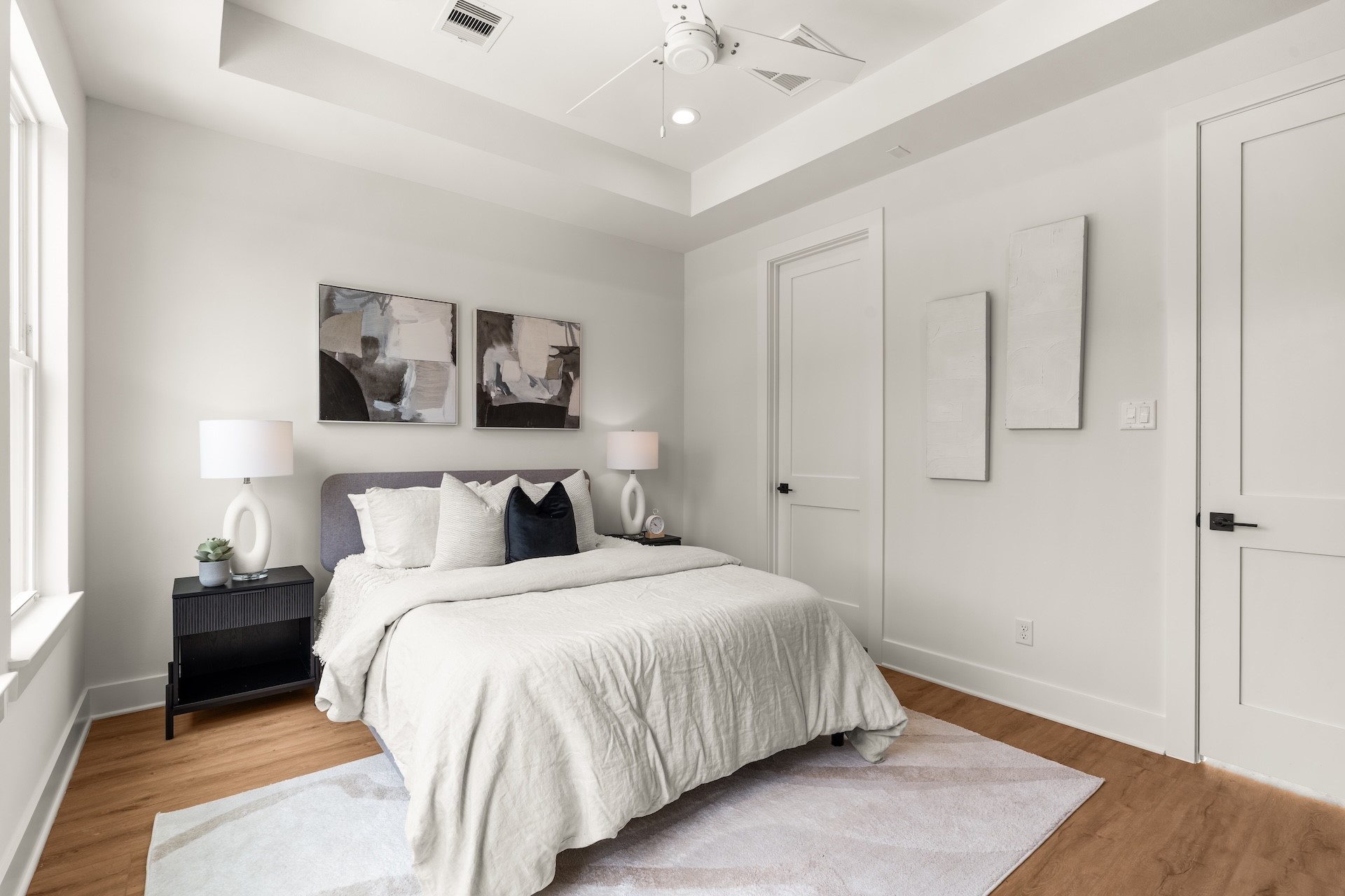 Restful primary bedroom layout offering quiet privacy and direct access to the ensuite bath.