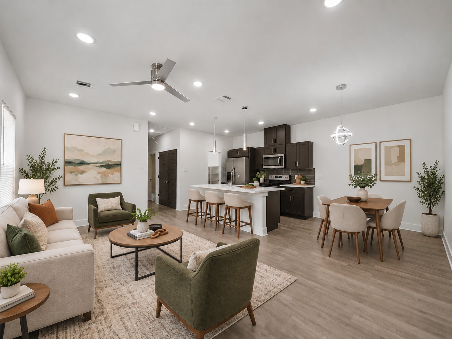 Virtually staged open concept living