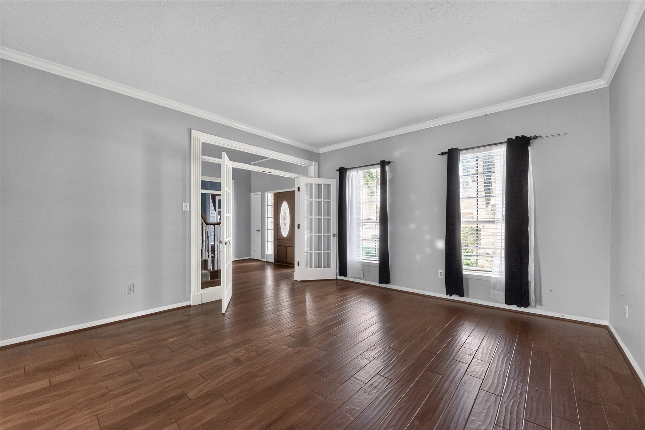 Tall windows bring in the natural light.
