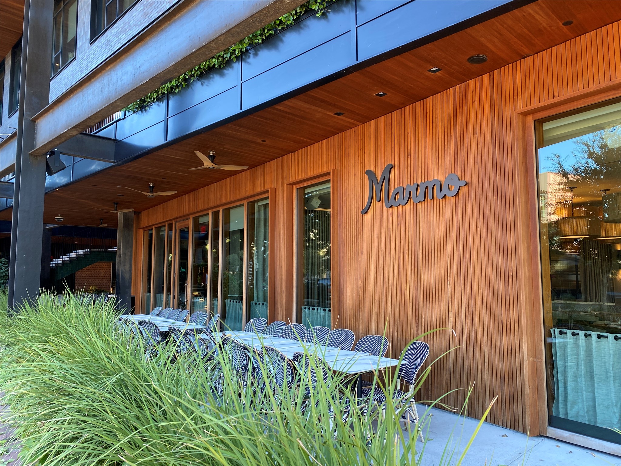 In the Montrose Collective, enjoy fine dining on the patio at Marmo. Be sure to check out happy hour here, it starts at 3:00 PM.