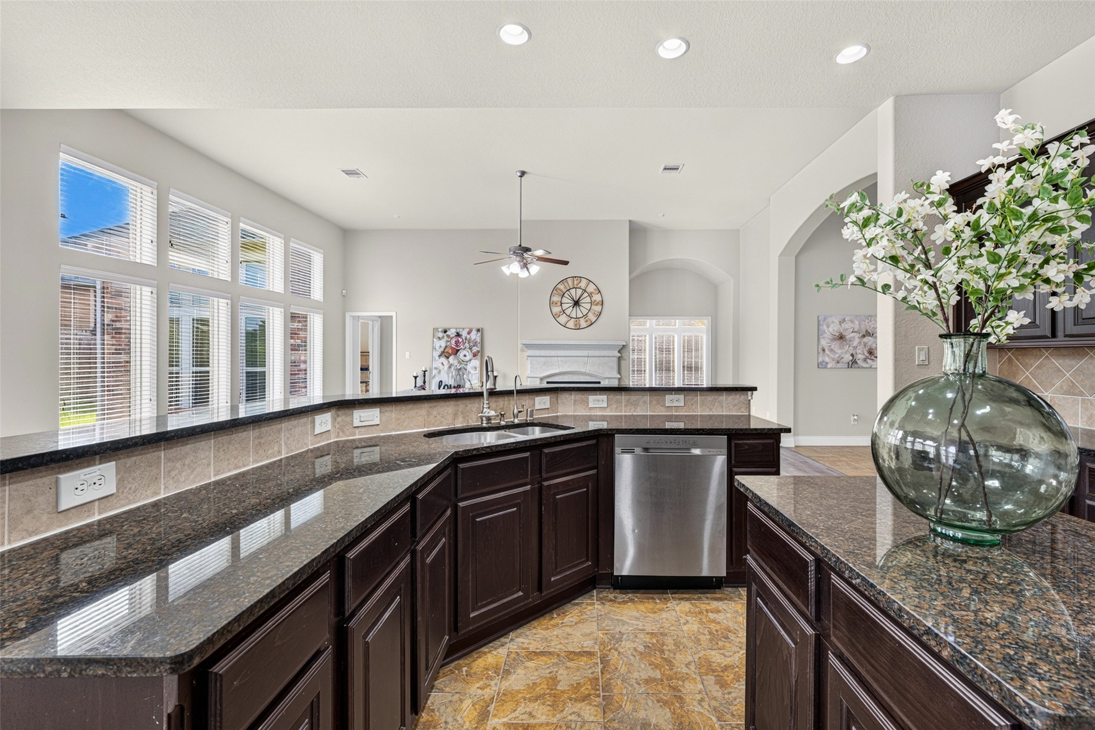 Chef's kitchen with generous counter space, ideal for meal preparation and entertaining.