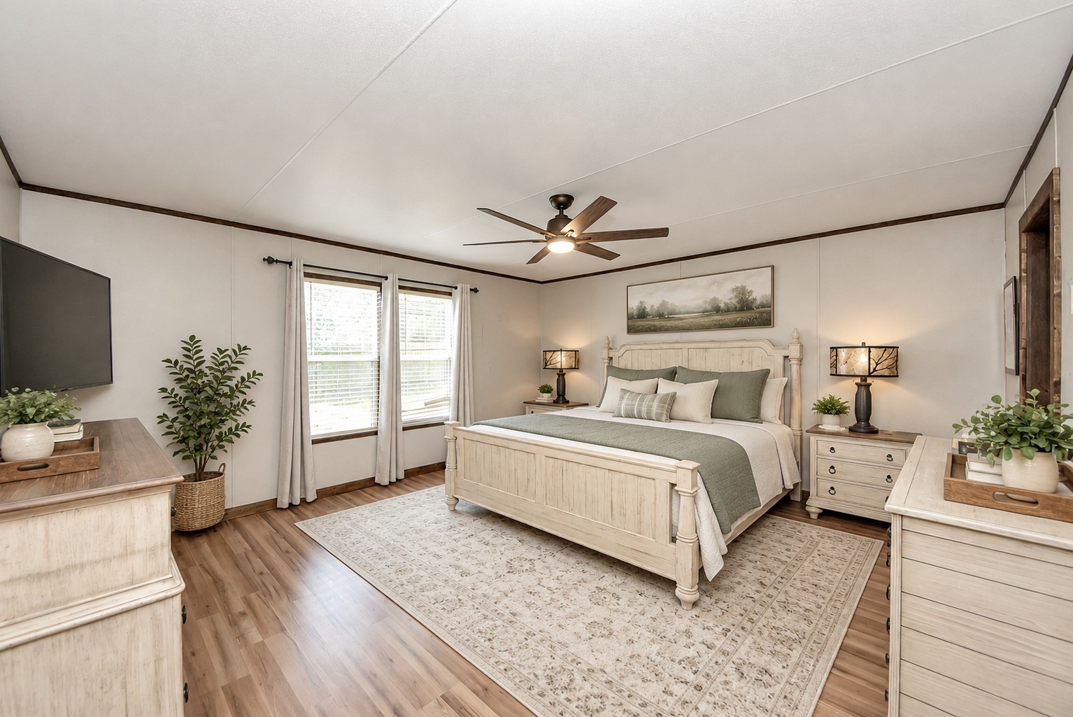 Virtually staged primary bedroom.