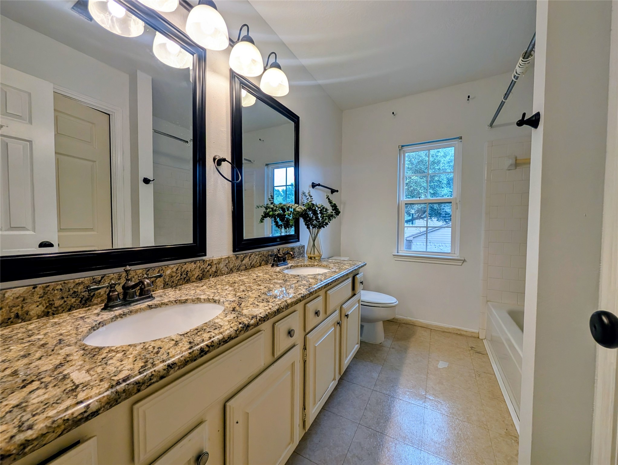 Hallway Bathroom Upstairs with Double Vanities