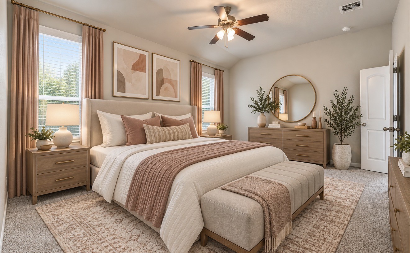 virtually staged primary bedroom