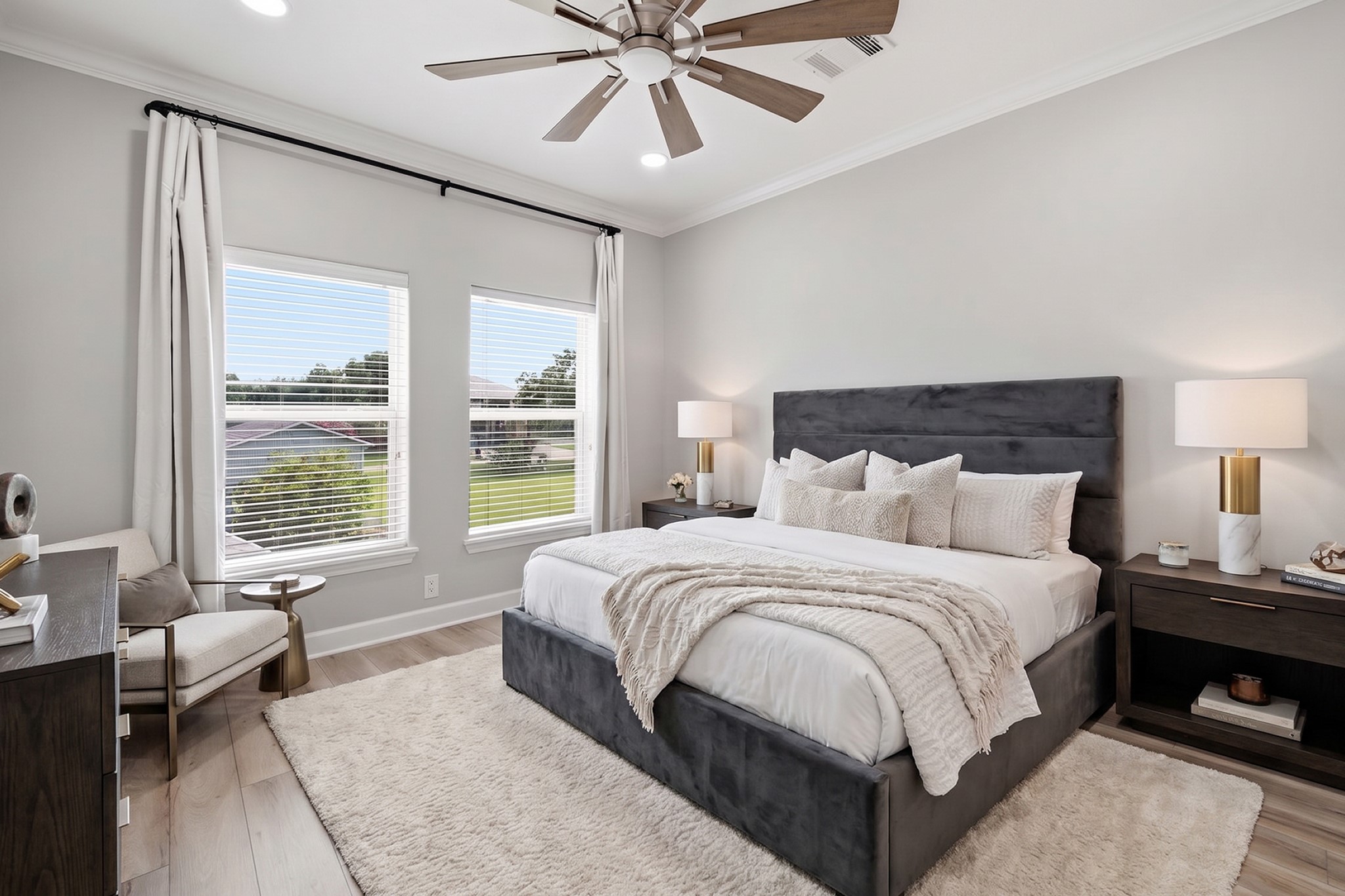 Bedroom 5 makes a generously sized bedroom framed by peaceful estate views when customized.